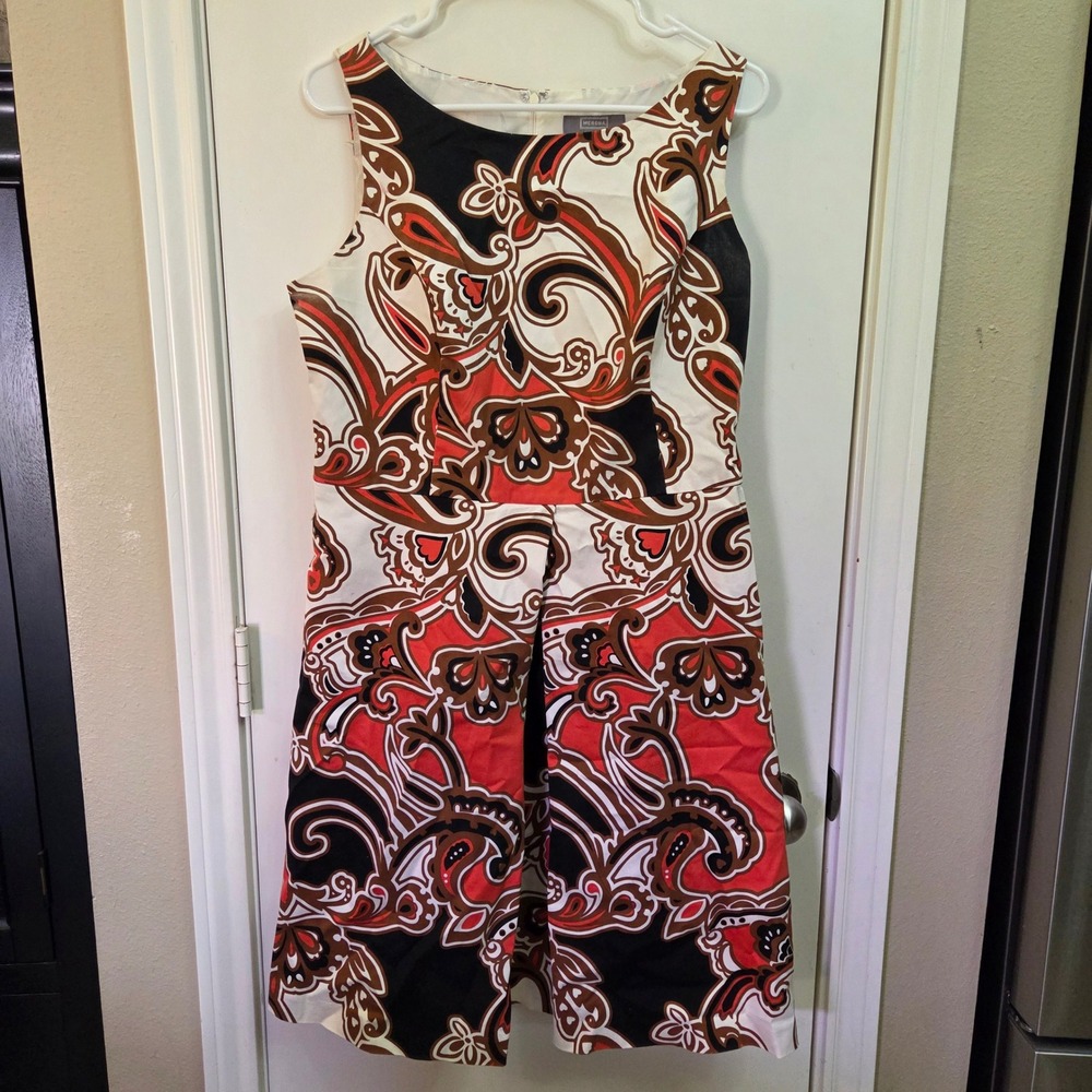Merona Collection Women Orange Black Paisley Sheath Dress Size 12 Sleeveless